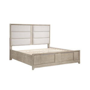English Elm Queen Bedroom Set Ash Veneer Upholstered Headboard Footboard Storage and Pewter Hardware B011S06475