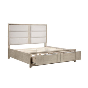 English Elm Queen Bedroom Set Ash Veneer Upholstered Headboard Footboard Storage and Pewter Hardware B011S06475