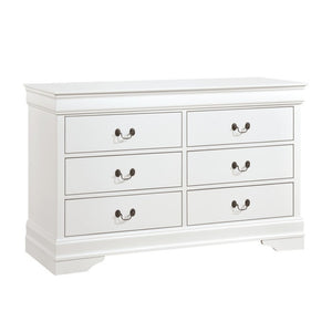 English Elm Night Stand Dresser Mirror and Chest Four Piece White Bedroom Set with Brass Handles B011S06476