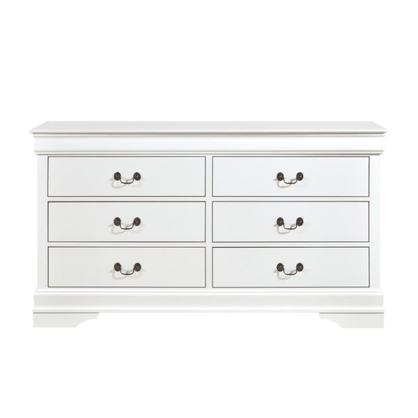 English Elm Night Stand Dresser Mirror and Chest Four Piece White Bedroom Set with Brass Handles B011S06476