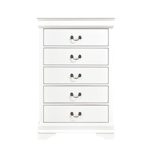 English Elm Night Stand Dresser Mirror and Chest Four Piece White Bedroom Set with Brass Handles B011S06476