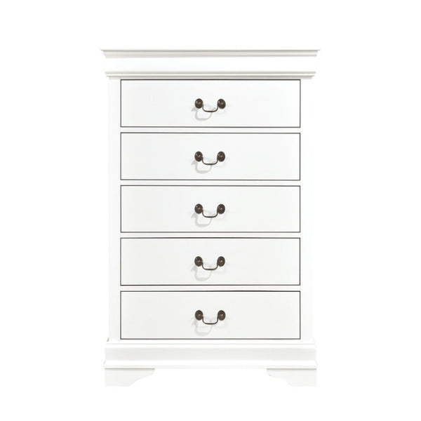 English Elm Night Stand Dresser Mirror and Chest Four Piece White Bedroom Set with Brass Handles B011S06476
