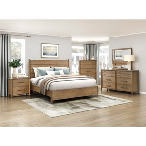 English Elm Night Stand Dresser Mirror and Chest Bedroom Set Hickory Veneer with USB Ports B011S06508
