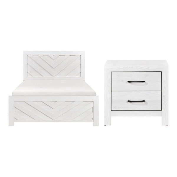 English Elm Eastern King Panel Bed and Nightstand Set Modern White with Bold V-Pattern Design B011S06518