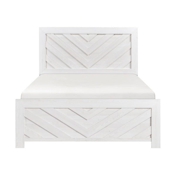 English Elm Eastern King Panel Bed and Nightstand Set Modern White with Bold V-Pattern Design B011S06518