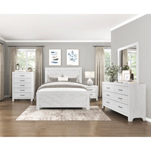 English Elm California King Panel Bed and Nightstand Set White Rustic Modern V-Pattern Design B011S06521