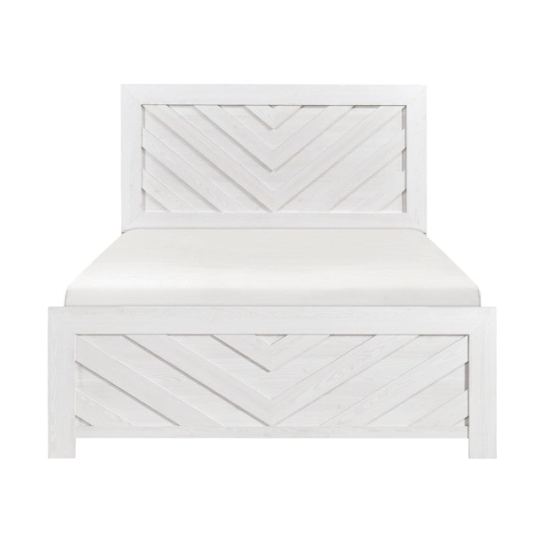 English Elm California King Panel Bed and Nightstand Set White Rustic Modern V-Pattern Design B011S06521