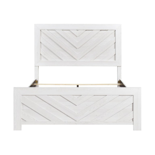 English Elm California King Panel Bed and Nightstand Set White Rustic Modern V-Pattern Design B011S06521
