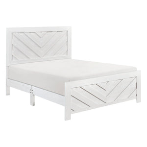 English Elm California King Panel Bed and Nightstand Set White Rustic Modern V-Pattern Design B011S06521