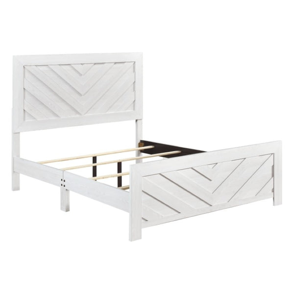 English Elm California King Panel Bed and Nightstand Set White Rustic Modern V-Pattern Design B011S06521