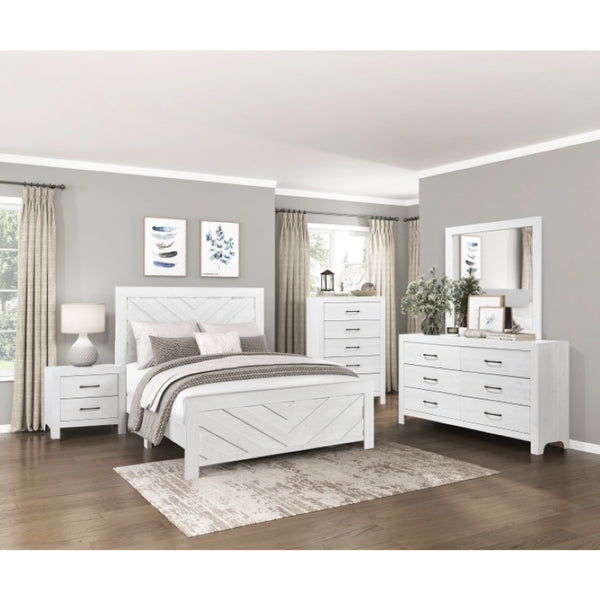 English Elm California King Panel Bed and Nightstand Set White Rustic Modern V-Pattern Design B011S06521