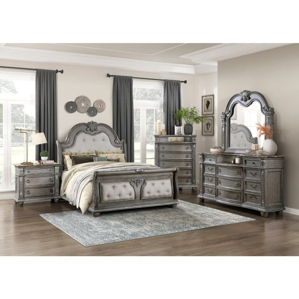English Elm Night Stand Dresser Mirror Chest Set Marble Top Acacia Veneer Traditional Bedroom Suite B011S06529