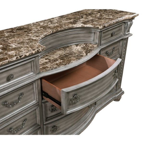 English Elm Night Stand Dresser Mirror Chest Set Marble Top Acacia Veneer Traditional Bedroom Suite B011S06529