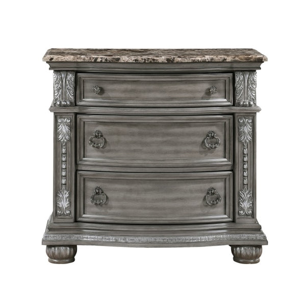 English Elm Night Stand Dresser Mirror Chest Set Marble Top Acacia Veneer Traditional Bedroom Suite B011S06529