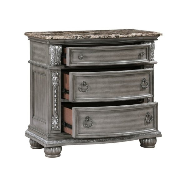English Elm Night Stand Dresser Mirror Chest Set Marble Top Acacia Veneer Traditional Bedroom Suite B011S06529