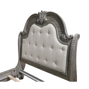 English Elm Queen Sleigh Bed Nightstand and Chest Set Carved Acacia with Marble Tops Gray B011S06539