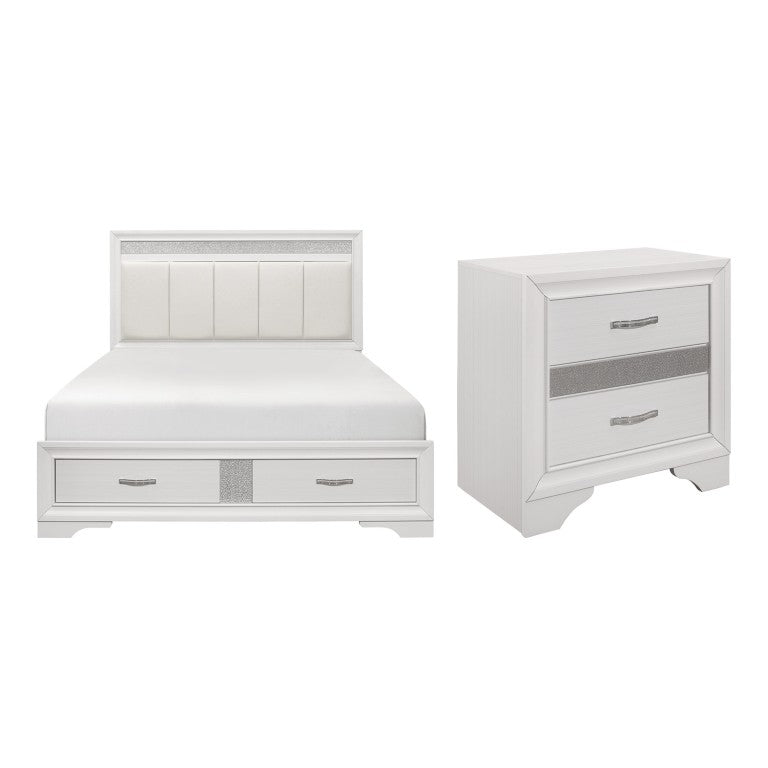 English Elm Queen Glam Bedroom Set Hollywood Regency Style with Glitter Accents and Tufted Headboard B011S06557