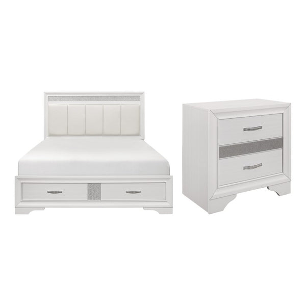 English Elm Queen Glam Bedroom Set Hollywood Regency Style with Glitter Accents and Tufted Headboard B011S06557