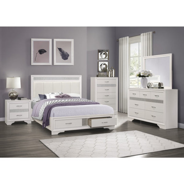 English Elm Queen Glam Bedroom Set Hollywood Regency Style with Glitter Accents and Tufted Headboard B011S06557