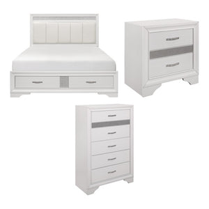 English Elm Queen Glam Bedroom Set with Glitter Accents Faux Leather Headboard and Chrome Pulls B011S06558