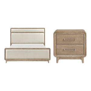 English Elm California King Bedroom Set Oak Veneer Chenille Upholstered Bed with Dovetail Nightstand B011S06564