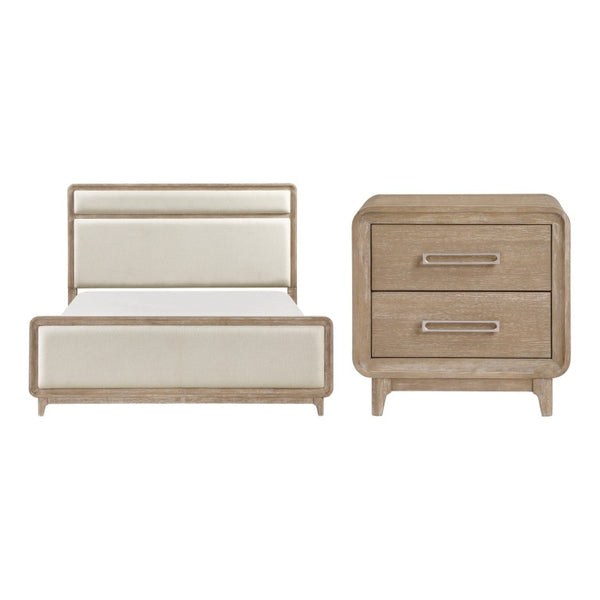 English Elm California King Bedroom Set Oak Veneer Chenille Upholstered Bed with Dovetail Nightstand B011S06564