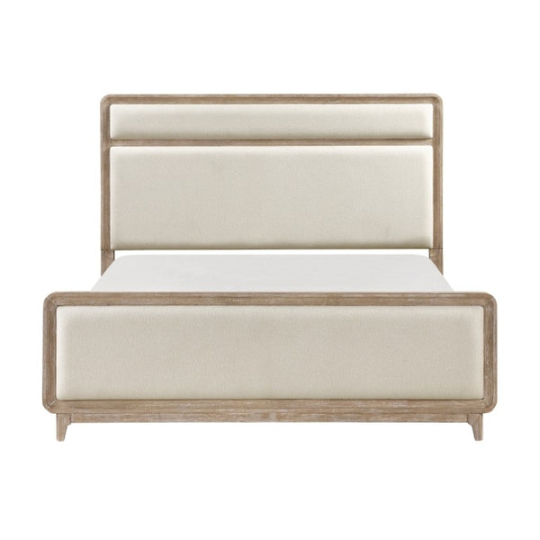 English Elm California King Bedroom Set Oak Veneer Chenille Upholstered Bed with Dovetail Nightstand B011S06564