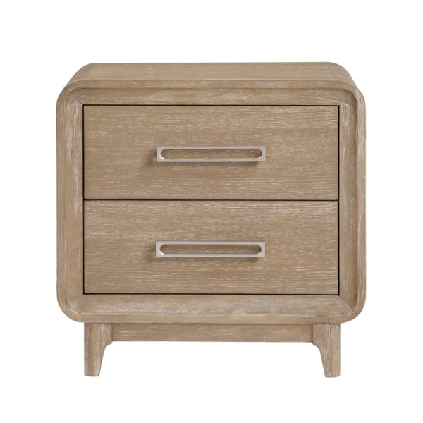 English Elm California King Bedroom Set Oak Veneer Chenille Upholstered Bed with Dovetail Nightstand B011S06564
