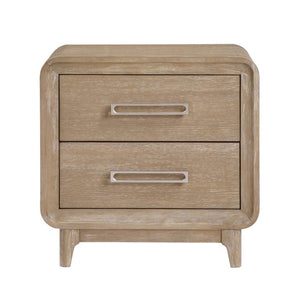 English Elm Queen Bed Set with Chenille Headboard Oak Veneer Frame and Two Drawer Nightstand B011S06567