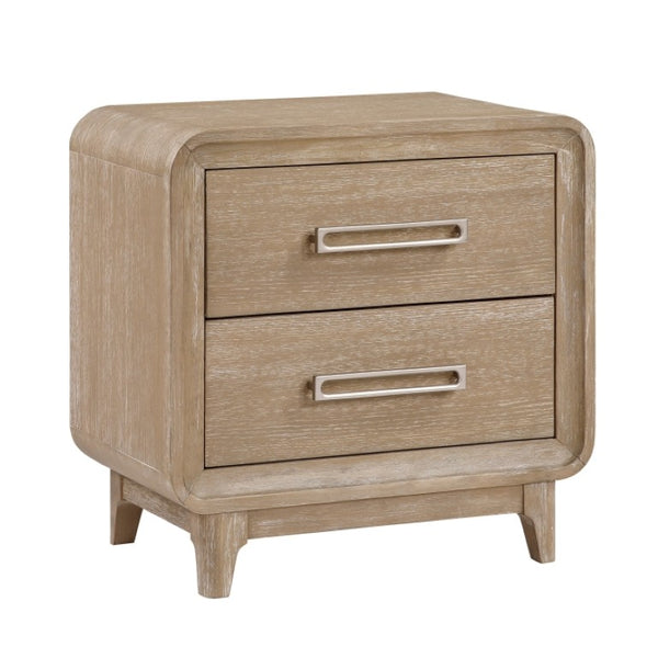 English Elm Queen Bed Set Oak Veneer Chenille Upholstered Frame with Dovetail Nightstands Natural B011S06568