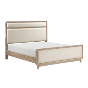 English Elm Queen Bed Set Oak Veneer Chenille Upholstered Frame with Dovetail Nightstands Natural B011S06568