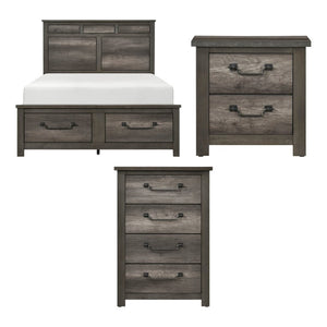 English Elm California King Bedroom Set Three Piece Faux Wood Melamine with Gunmetal Hardware B011S06627