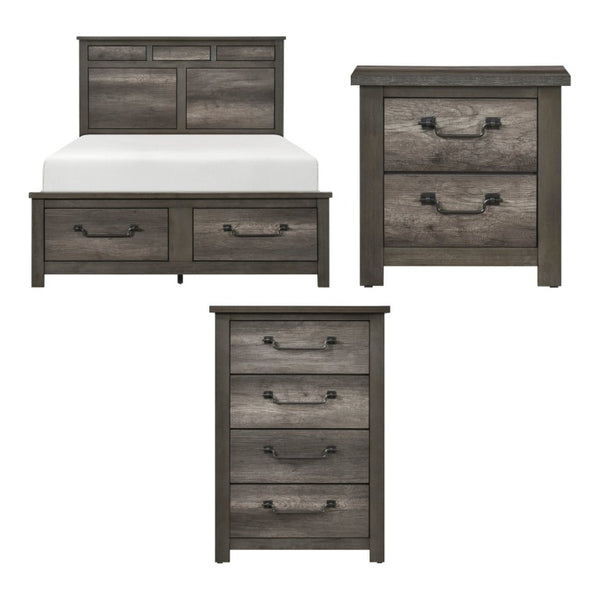 English Elm California King Bedroom Set Three Piece Faux Wood Melamine with Gunmetal Hardware B011S06627