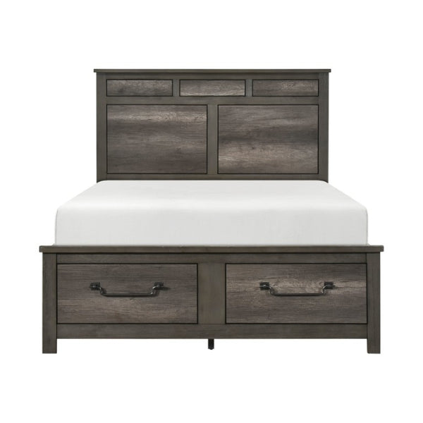 English Elm Queen Bedroom Set with Nightstands Faux Wood Melamine Industrial Gunmetal Hardware B011S06629