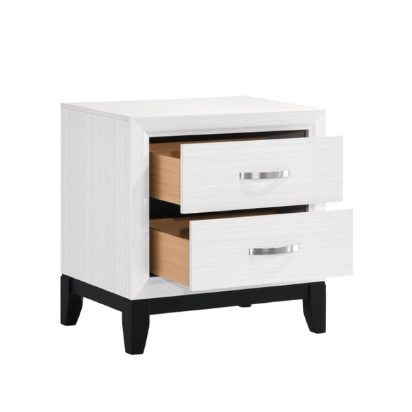 English Elm Queen Bedroom Set Three Piece White Melamine Veneer with Black Frame Nickel Pulls B011S06641
