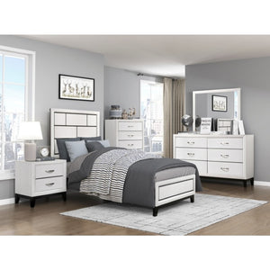 English Elm Queen Bedroom Set Three Piece White Melamine Veneer with Black Frame Nickel Pulls B011S06641