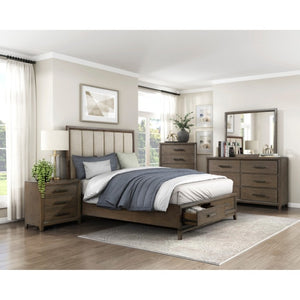 English Elm California King Bed Set Channel Tufted Chenille Headboard Wire Brushed Walnut B011S06653