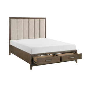 English Elm California King Bedroom Set Chenille Tufted Headboard Wire Brushed Walnut Finish B011S06654