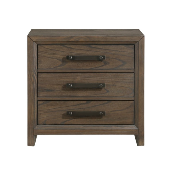 English Elm Queen Bedroom Set Chenille Tufted Headboard Walnut Veneer with Storage and Nightstands B011S06657