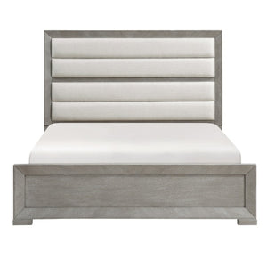 English Elm Eastern King Bedroom Set with Upholstered Headboard Oak Veneer Frame Gray Finish B011S06670