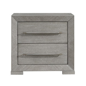 English Elm Eastern King Bedroom Set with Upholstered Headboard Oak Veneer Frame Gray Finish B011S06670