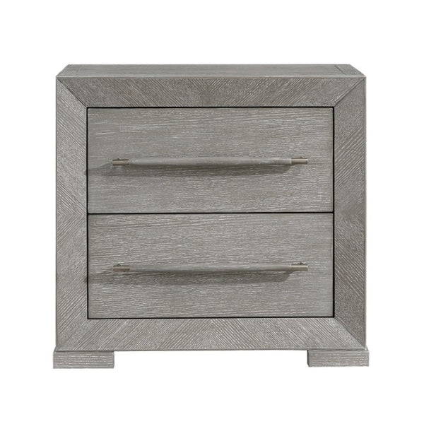 English Elm Eastern King Bedroom Set with Upholstered Headboard Oak Veneer Frame Gray Finish B011S06670