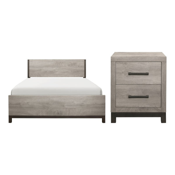 English Elm Queen Panel Bed and Nightstand Set with LED Lighting and Modern Two-Tone Melamine B011S06714