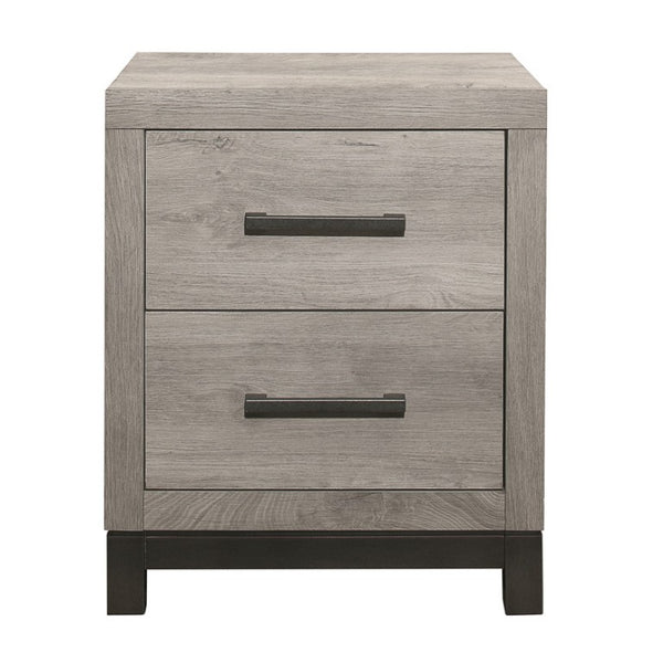 English Elm Queen Panel Bed and Nightstand Set with LED Lighting and Modern Two-Tone Melamine B011S06714