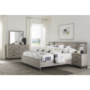 English Elm Queen Panel Bed and Nightstand Set with LED Lighting and Modern Two-Tone Melamine B011S06714