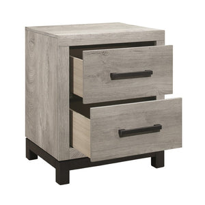 English Elm Queen Panel Bed and Nightstand Set with LED Lighting and Modern Two-Tone Melamine B011S06714
