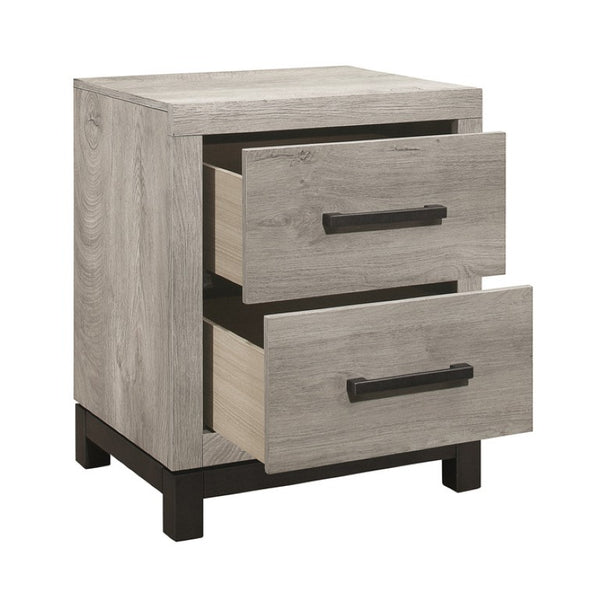 English Elm Queen Panel Bed and Nightstand Set with LED Lighting and Modern Two-Tone Melamine B011S06714