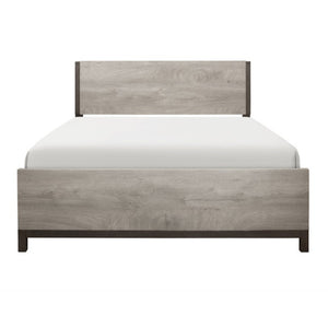 English Elm Queen Panel Bed Set with LED Nightstands in Two-Tone Gray Industrial Style B011S06715