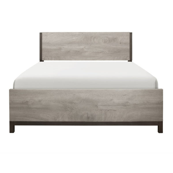English Elm Queen Panel Bed Set with LED Nightstands in Two-Tone Gray Industrial Style B011S06715