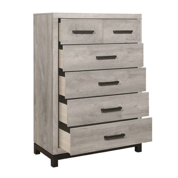 English Elm Queen Panel Bed Nightstand and Chest Set Modern Industrial Melamine Bedroom Furniture B011S06716